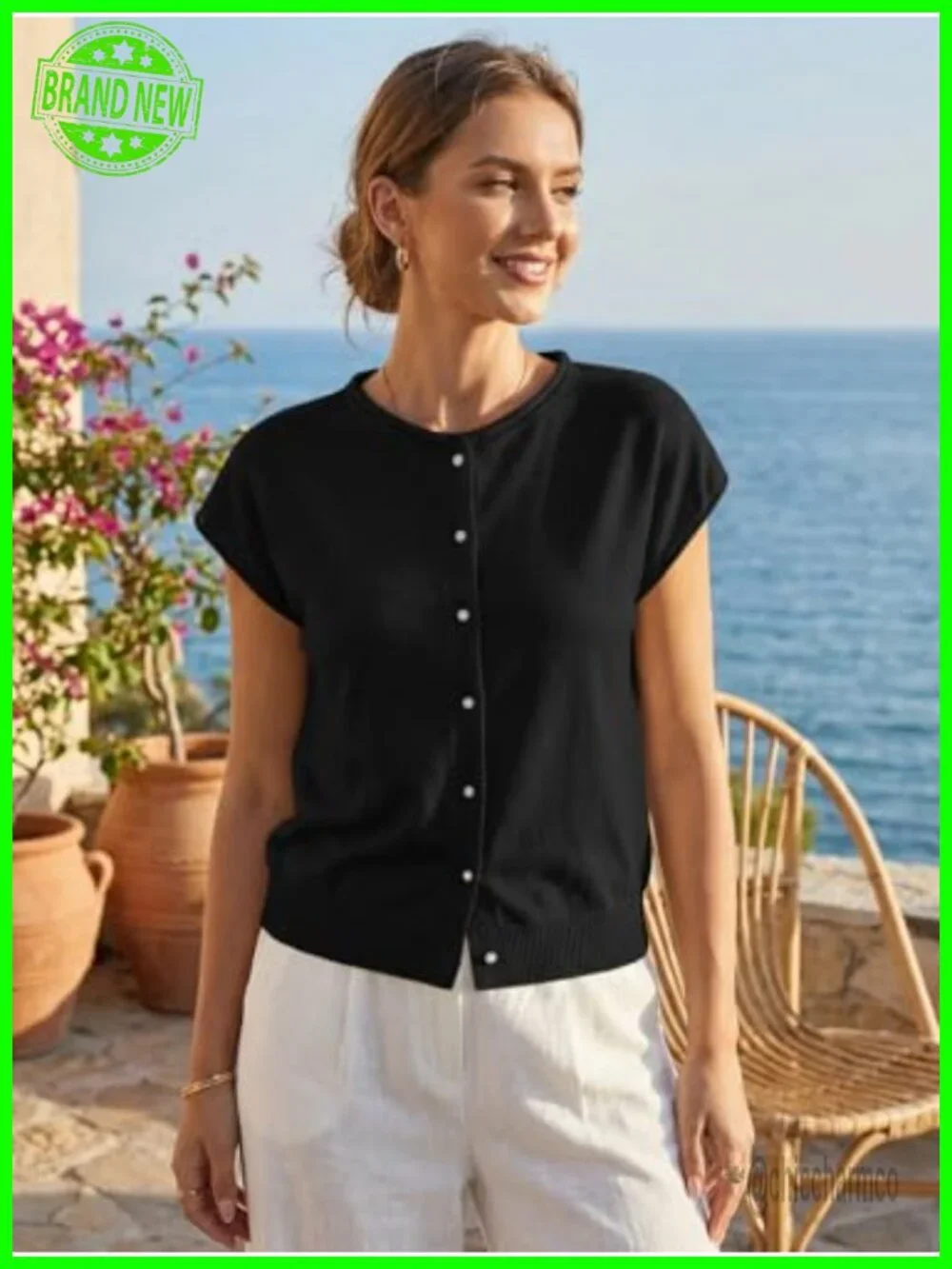 Cap Sleeve Sweater Vest Button Down Lightweight Knit Cardigan